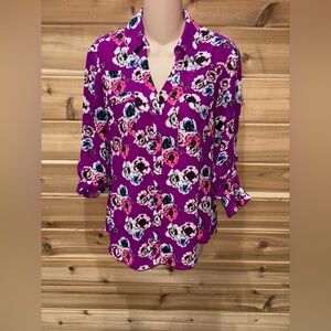 Express Purple Floral Button-Front Portofino Shirt